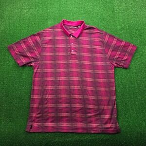 Greg Norman Polo Shirt Mens 2XL Purple PLaid Short Sleeve Y2K Golf Preppy Casual